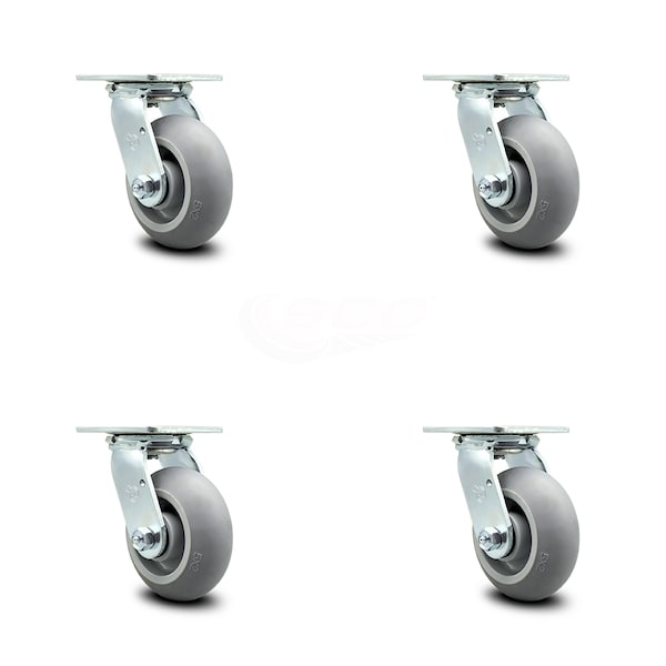 5 Inch Thermoplastic Rubber Wheel Swivel Caster Set with Ball Bearings SCC